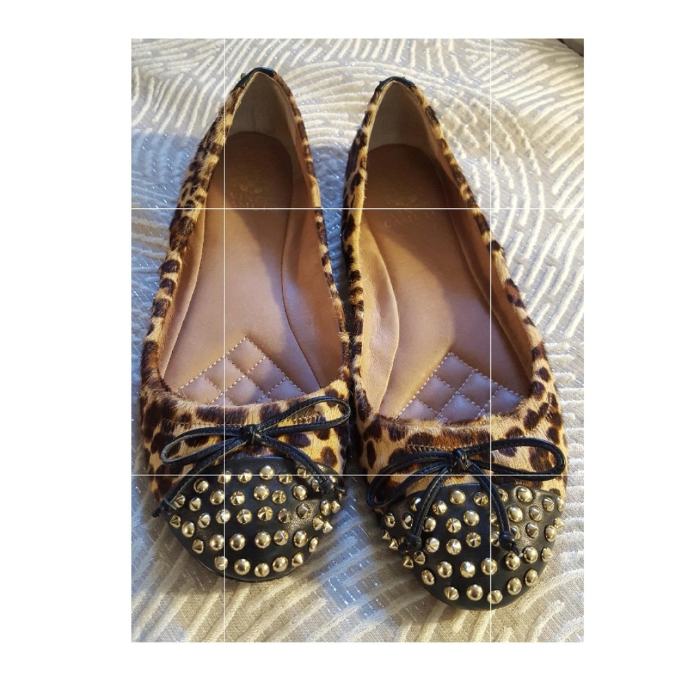 Vince Camuto Gold Studded Ballet Calfskin Flats